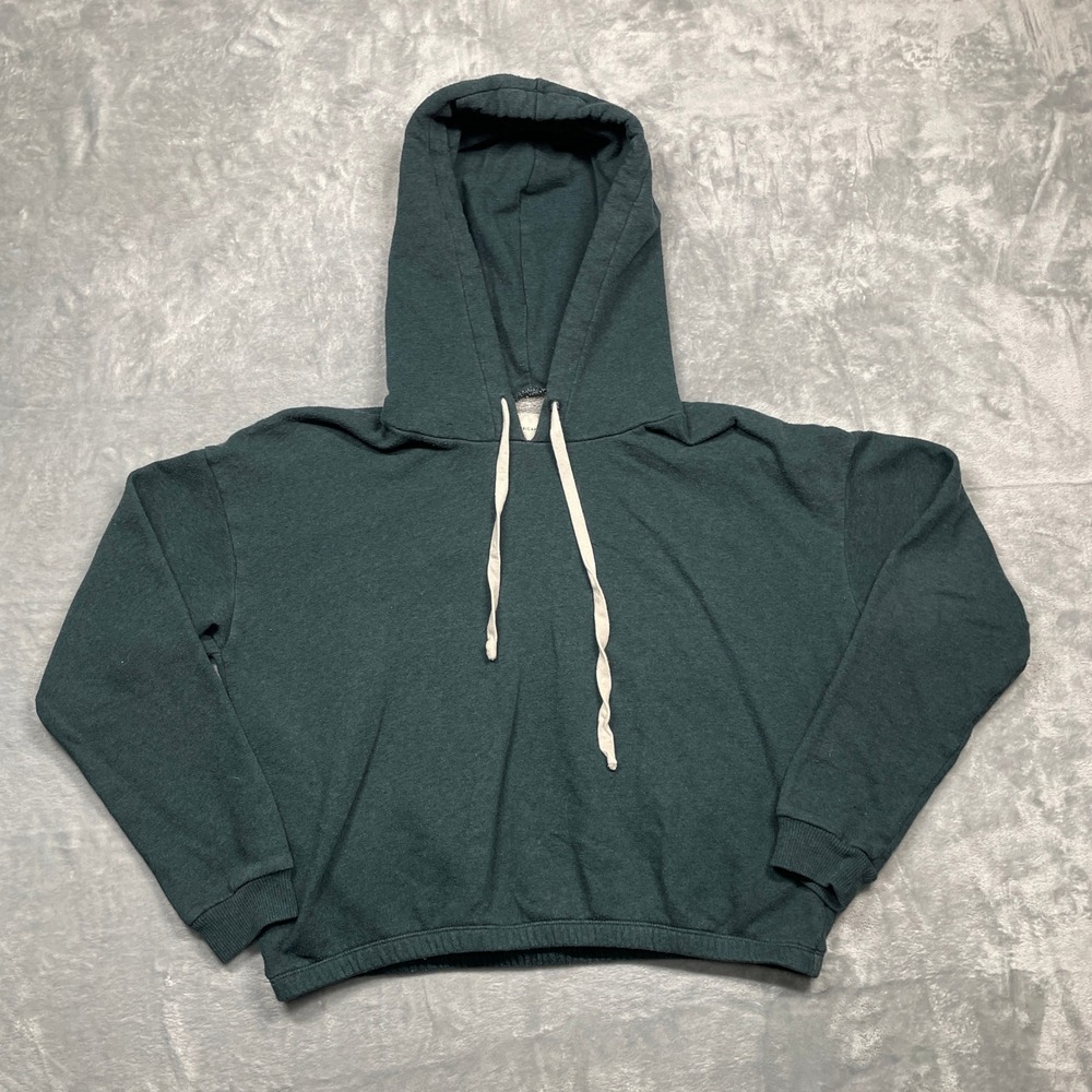 American Eagle Hoodie Women Small Green Cropped Drop Shoulder Pullover Fleece